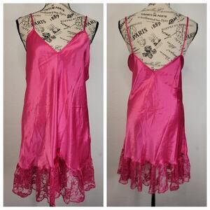 Feather Bed Intimate Babydoll Mini Dress L Lace Trim Pink Barbiecore 90's Fairy
